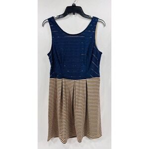 City Trends Dress Women's Size 13 Tan Brown‎ Navy Sleeveless Fit & Flare